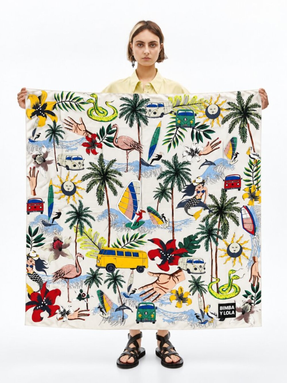 Bimba Y Lola Tropical Scarf Mermaid Flamingo Palm Surf Surreal Large Square